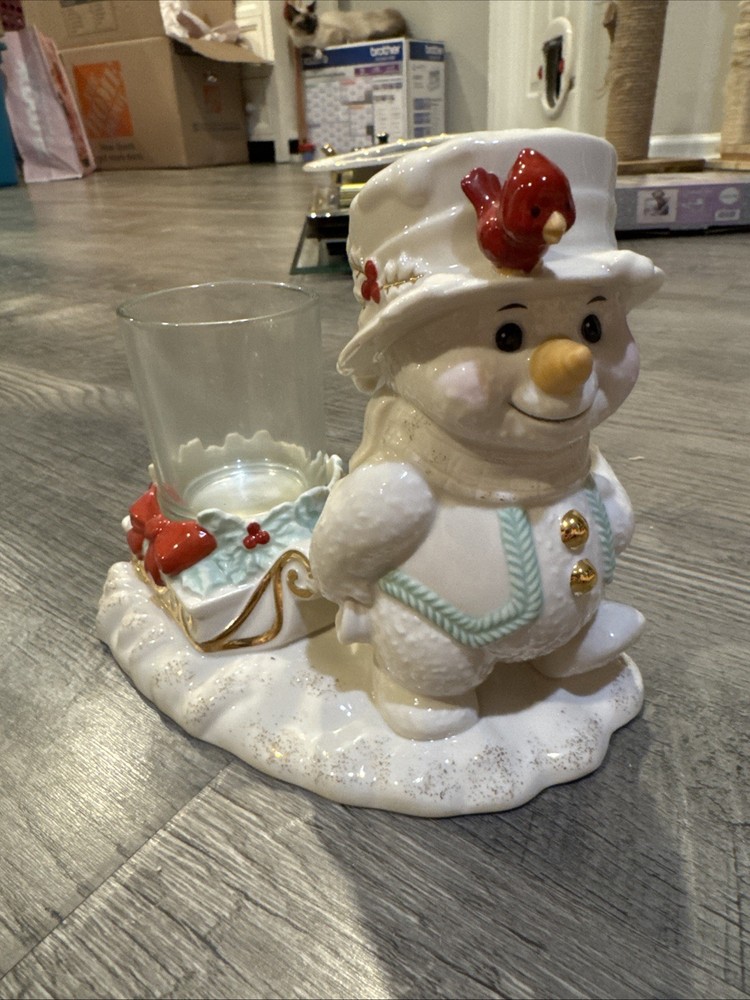 Lenox for the Holidays Snowman Votive Cardinal Sled Sleigh Christmas Candle