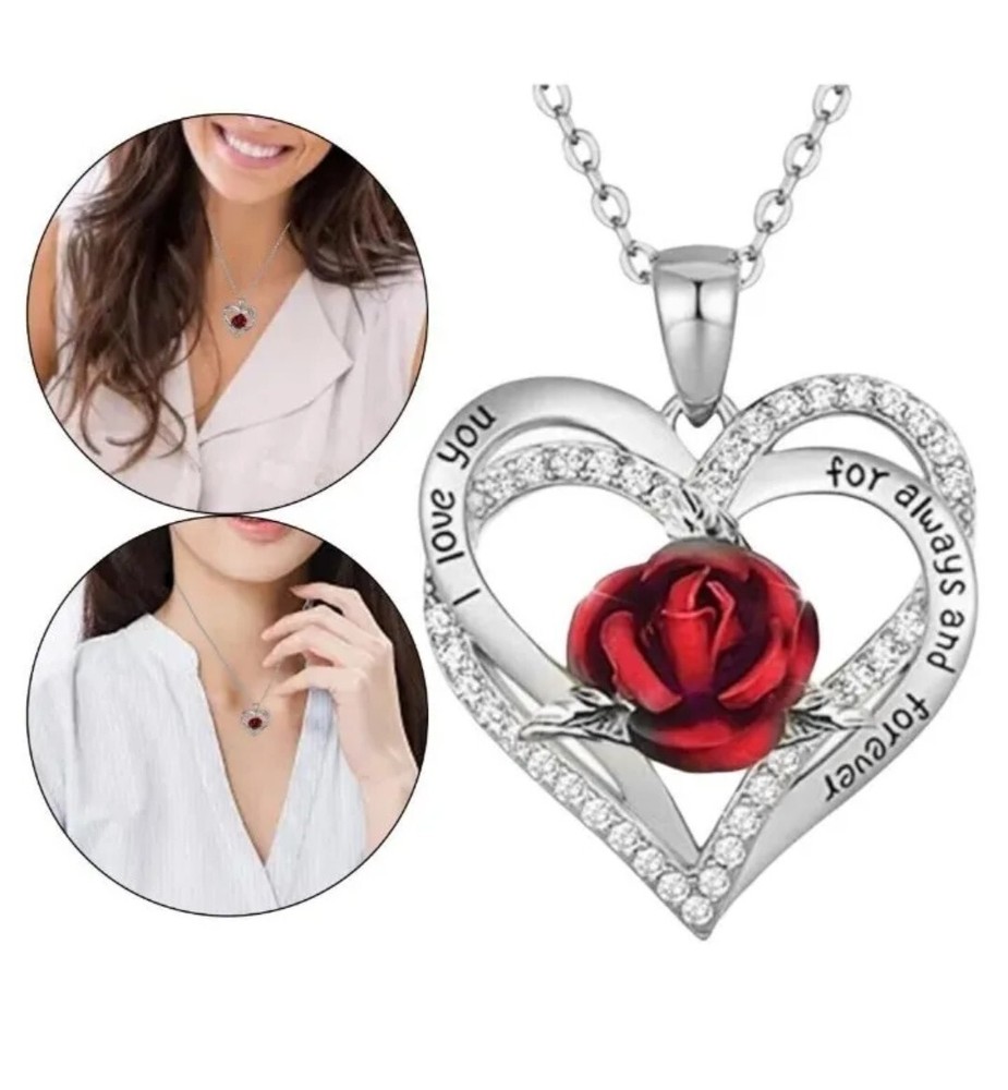 Mothers Day Love Gifts Crystal Rose Heart Flower Necklace Birthday Gifts-image