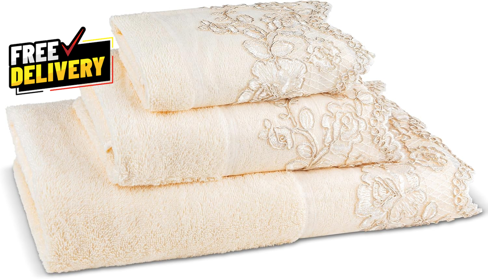 Modern Beige Rose Vine 3-Piece Bathroom Towel Set for Stylish Decor