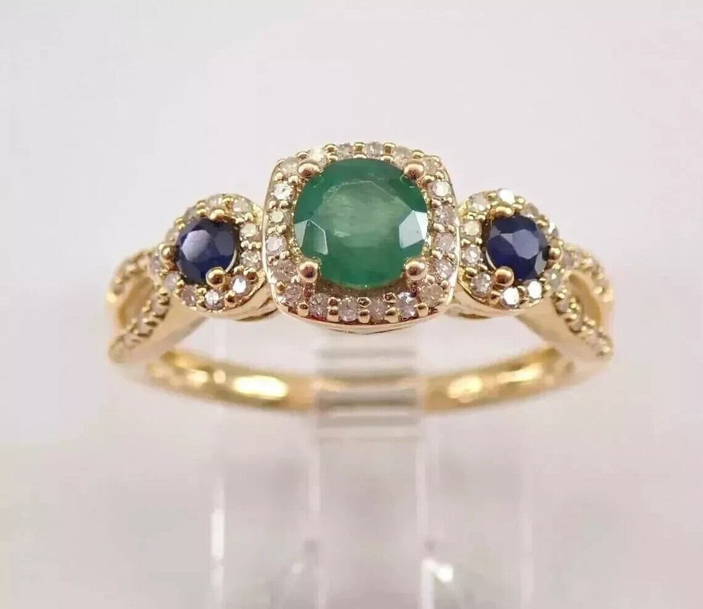 2.30Ct Round Simulated Emerald & Sapphire Wedding Ring In 14k Yellow Gold Plated