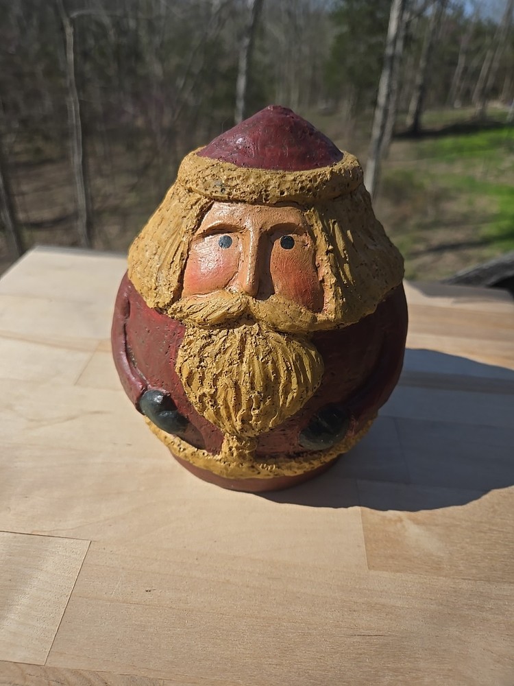 Vintage Santa Hand Painted Folk Art Chalk Ware Jolly Round Decor 6x6x6