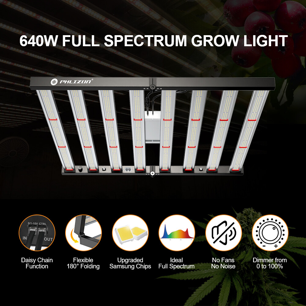 Phlizon Smart 6500 640W LED Grow Light 8Bar W/Samsungled Commercial CO2 Grow