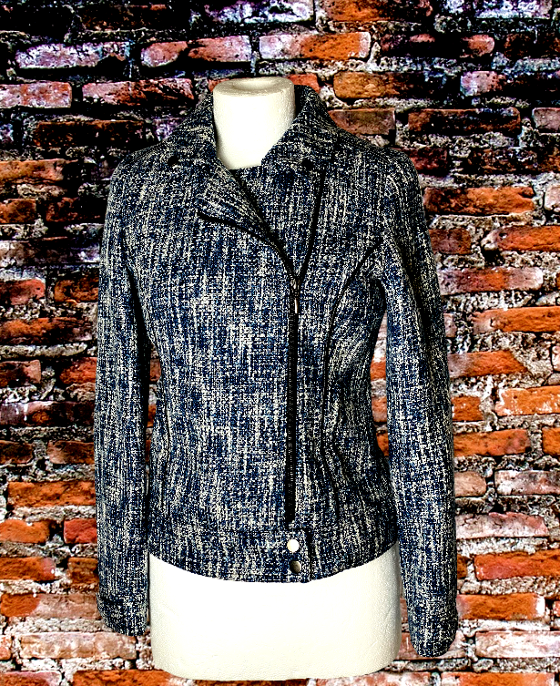 Papaya Jacket Women Small Biker Blue Lined Full Zip Pockets Size 8