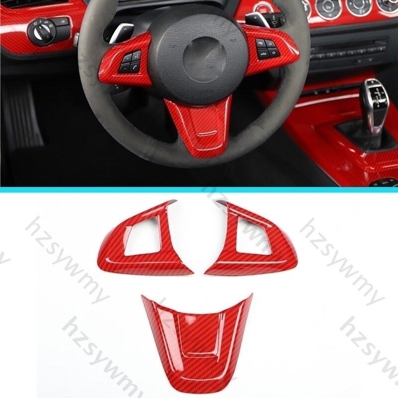 Fit For BMW Z4 2009-2010 Red Carbon Fiber ABS Steering Wheel Sheet Cover Trim