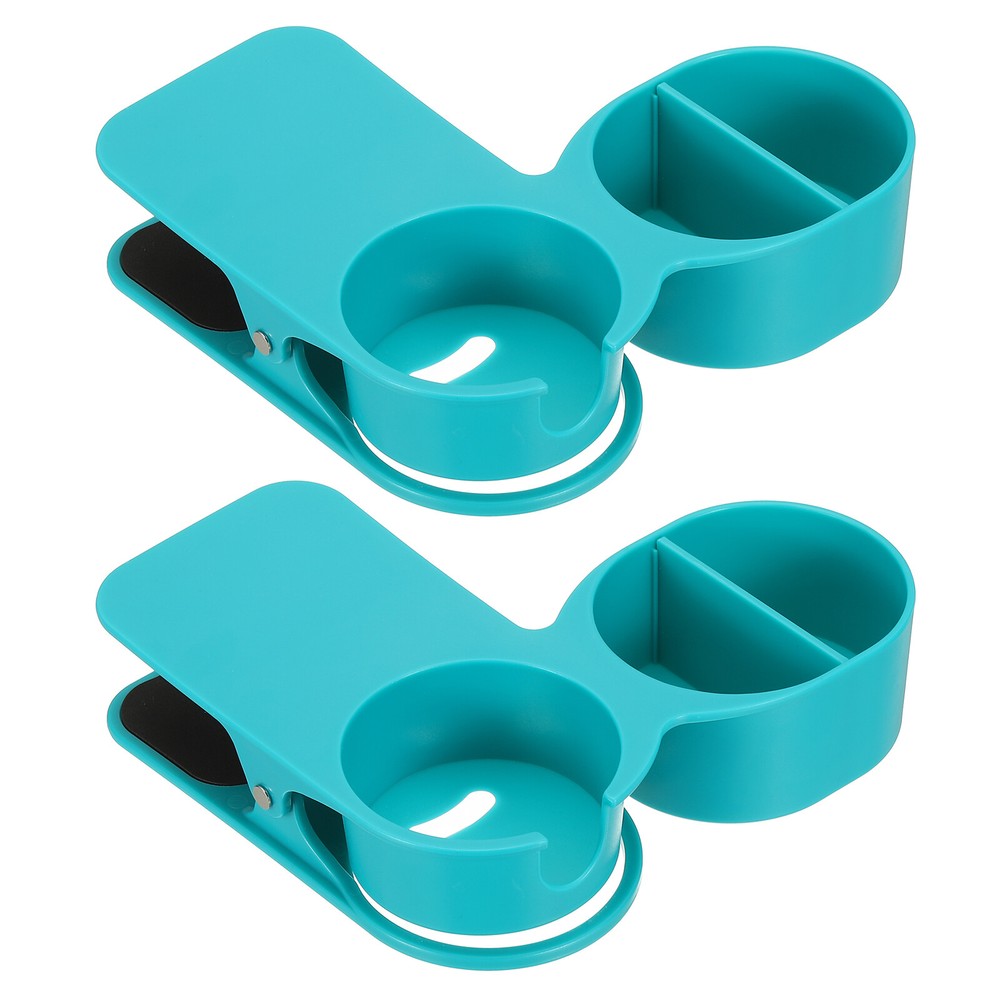 Desk Cup Holder Clip, 2 Pcs Clamp on Table Bottle Holder with Storage, Blue