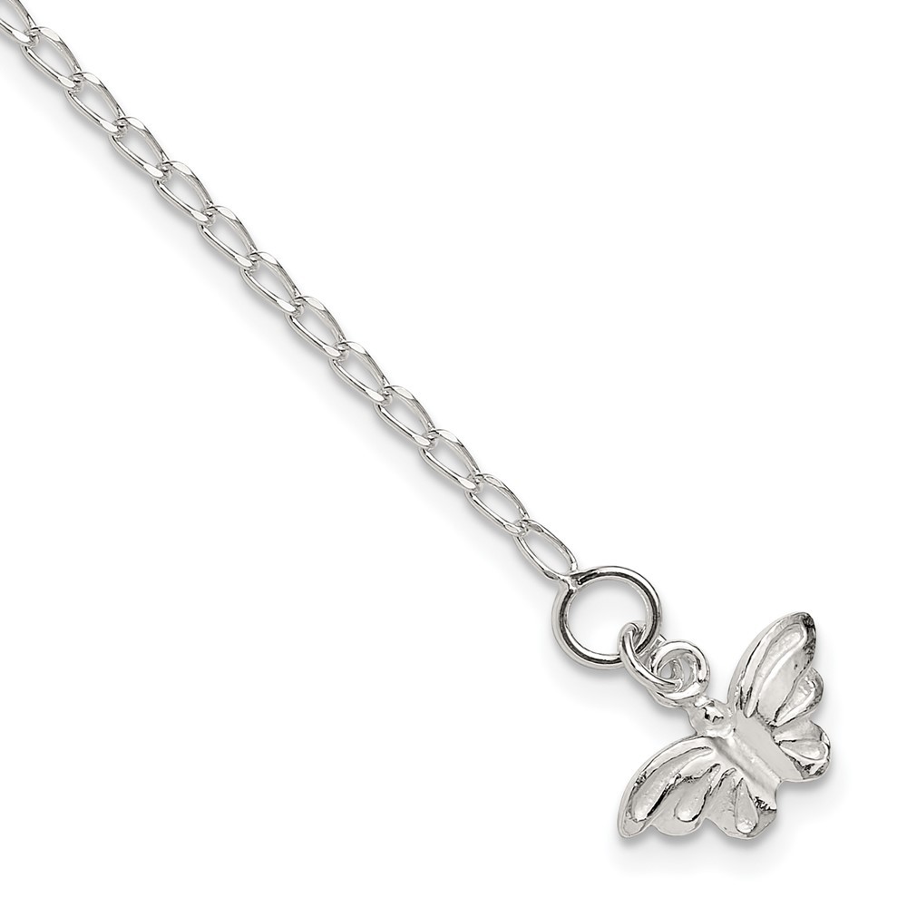 925 Sterling Silver Polished Butterfly Anklet 10 Inch 3.38 Grams