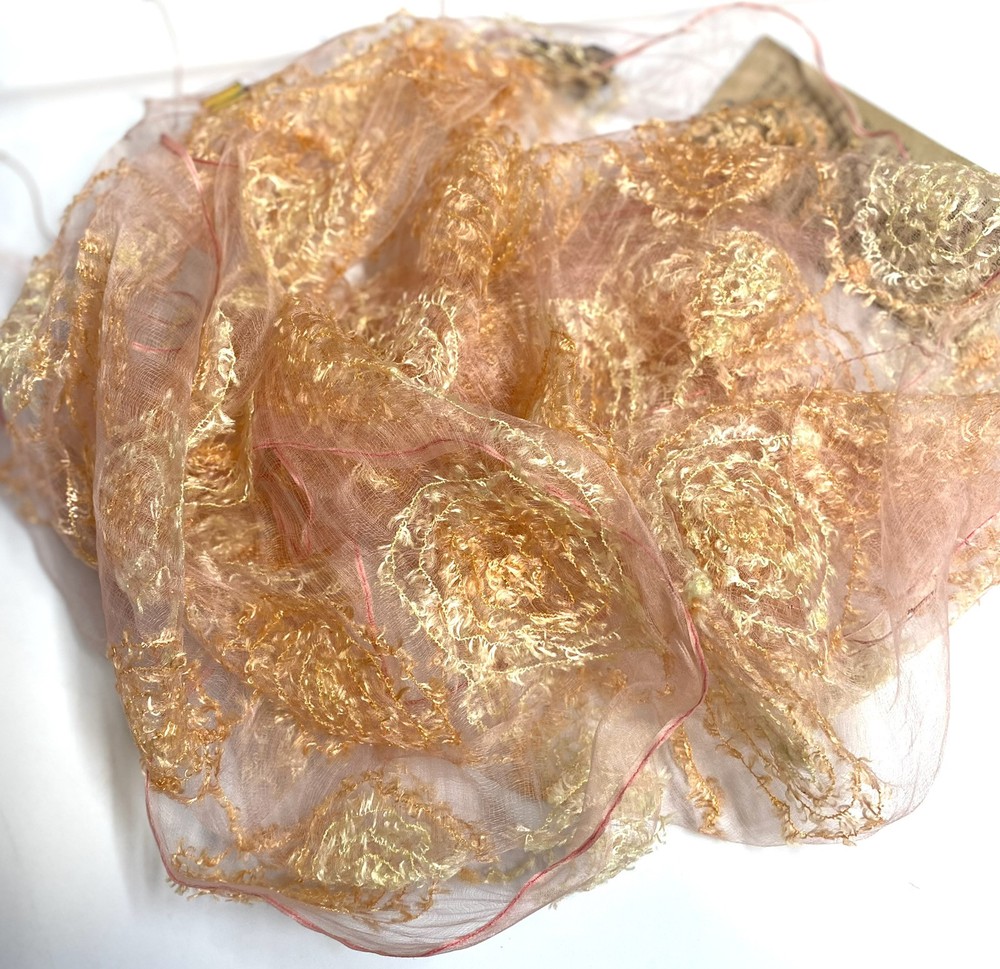 Vintage scarf, 100% silk, cream tones, Fleurs