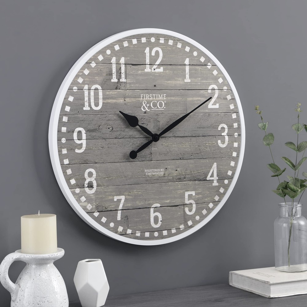 Vintage Gray Arlo Wall Clock by FirsTime & Co - Large Farmhouse Decor for Living Room