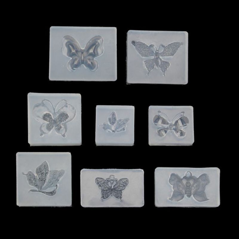 8 Pcs Glossy Butterfly-shape Necklace Silicone Epoxy Resin Molds DIY Ornament