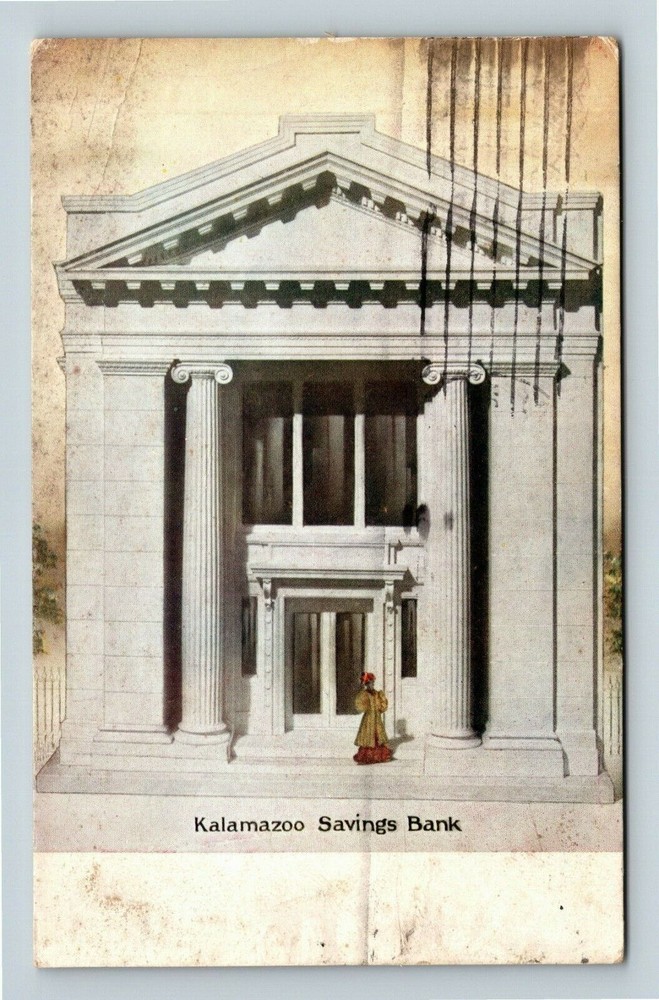 Kalamazoo MI, Kalamazoo Savings Bank, Michigan c1910 Vintage Postcard
