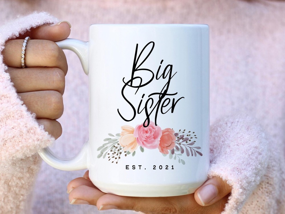 Big Sister Est 2021 Coffee Mug Pregnancy Announcement Coffee Mug Custom Gift To