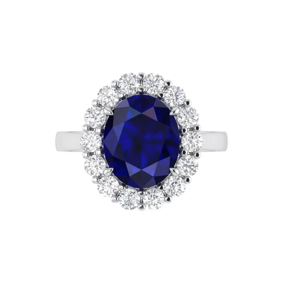3.90 Ct Oval Cut Natural Sapphire & Diamond Wedding Ring 14K White Gold Solid