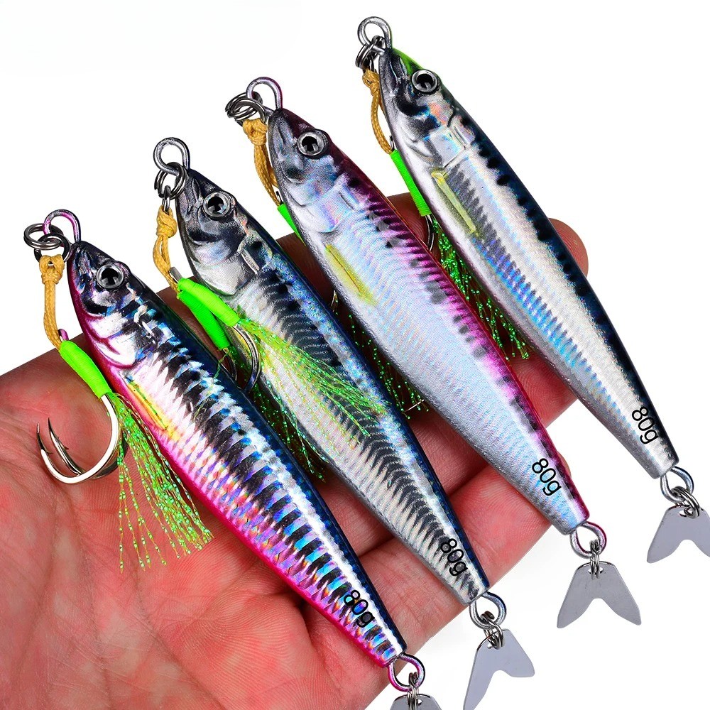 Slow Sinking Metal Jig Fishing Lures Hard Bait with Treble Hooks & Willow Blades