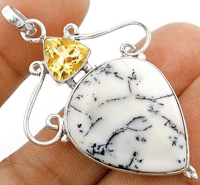 Natural Winter Dendrite Opal Turkey 925 Sterling Silver Pendant @B7-6