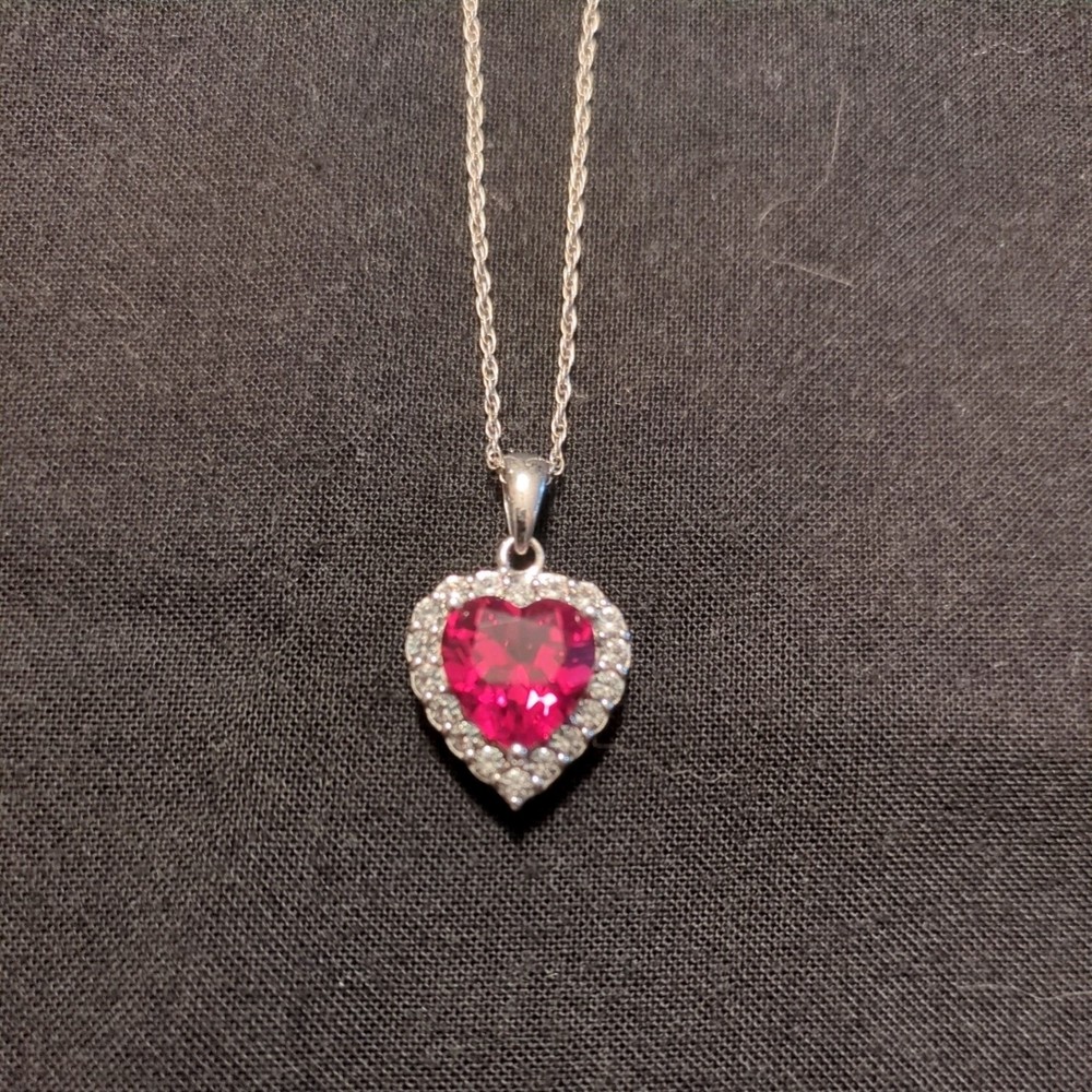 JTV Red Ruby Heart Necklace With Silver Chain Never Worn