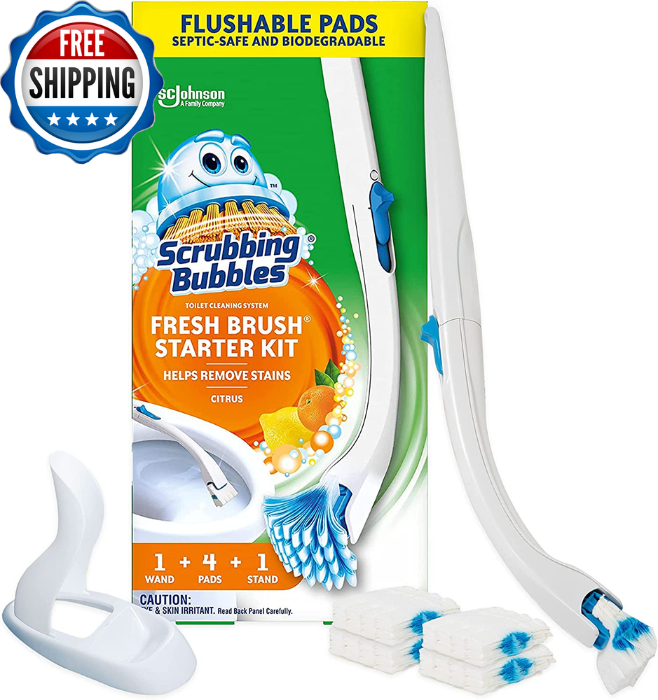 Fresh Toilet Bowl Brush with Holder and Cleaner Refill Pads