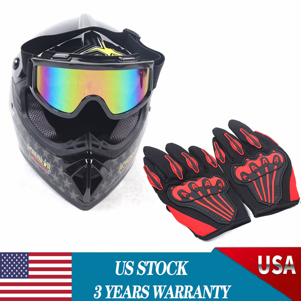 DOT Adult ATV Motocross Dirt Bike Motorcycle Off-Road Helmet w/ Goggles Gloves