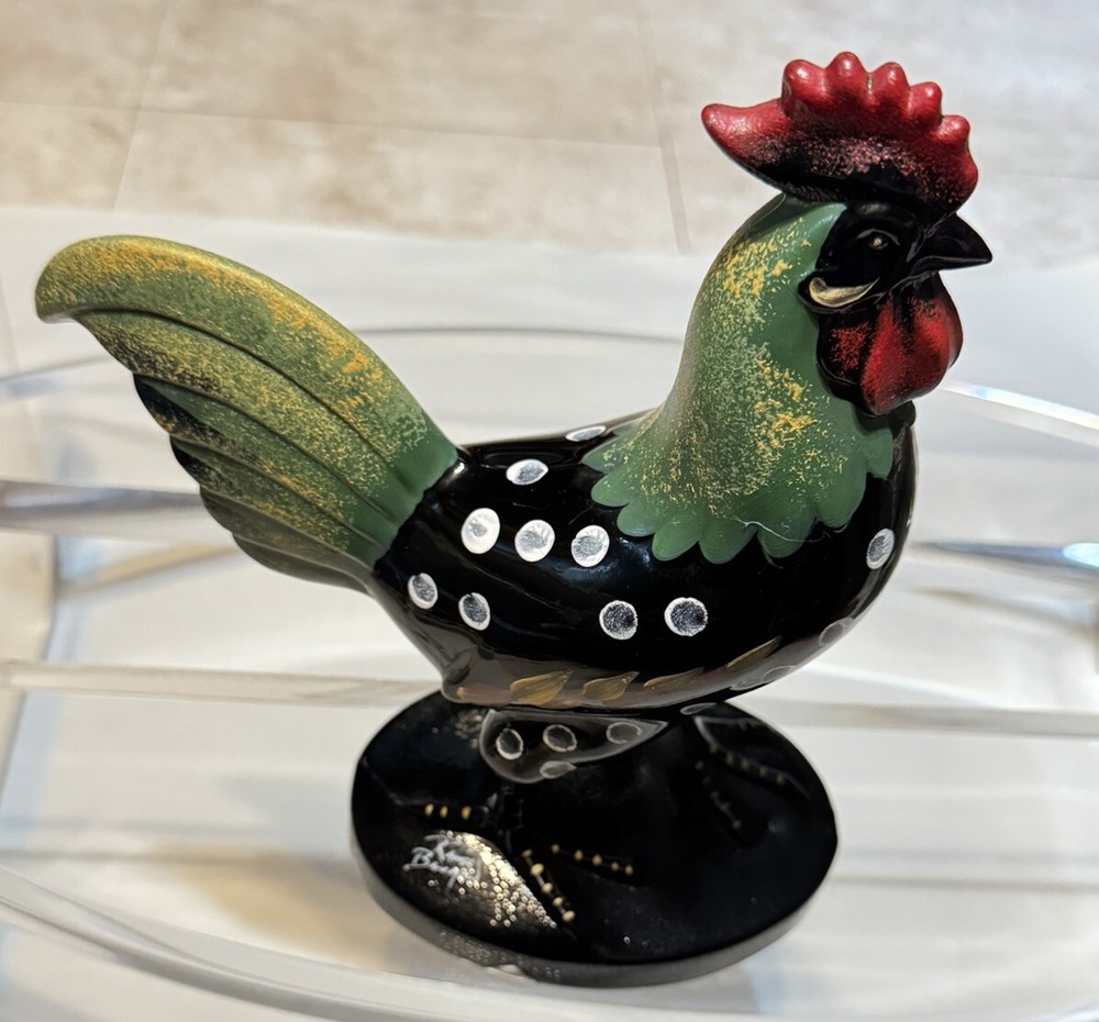 Fenton glass Rooster Cock bird figurine chicken painted large 8 1/2