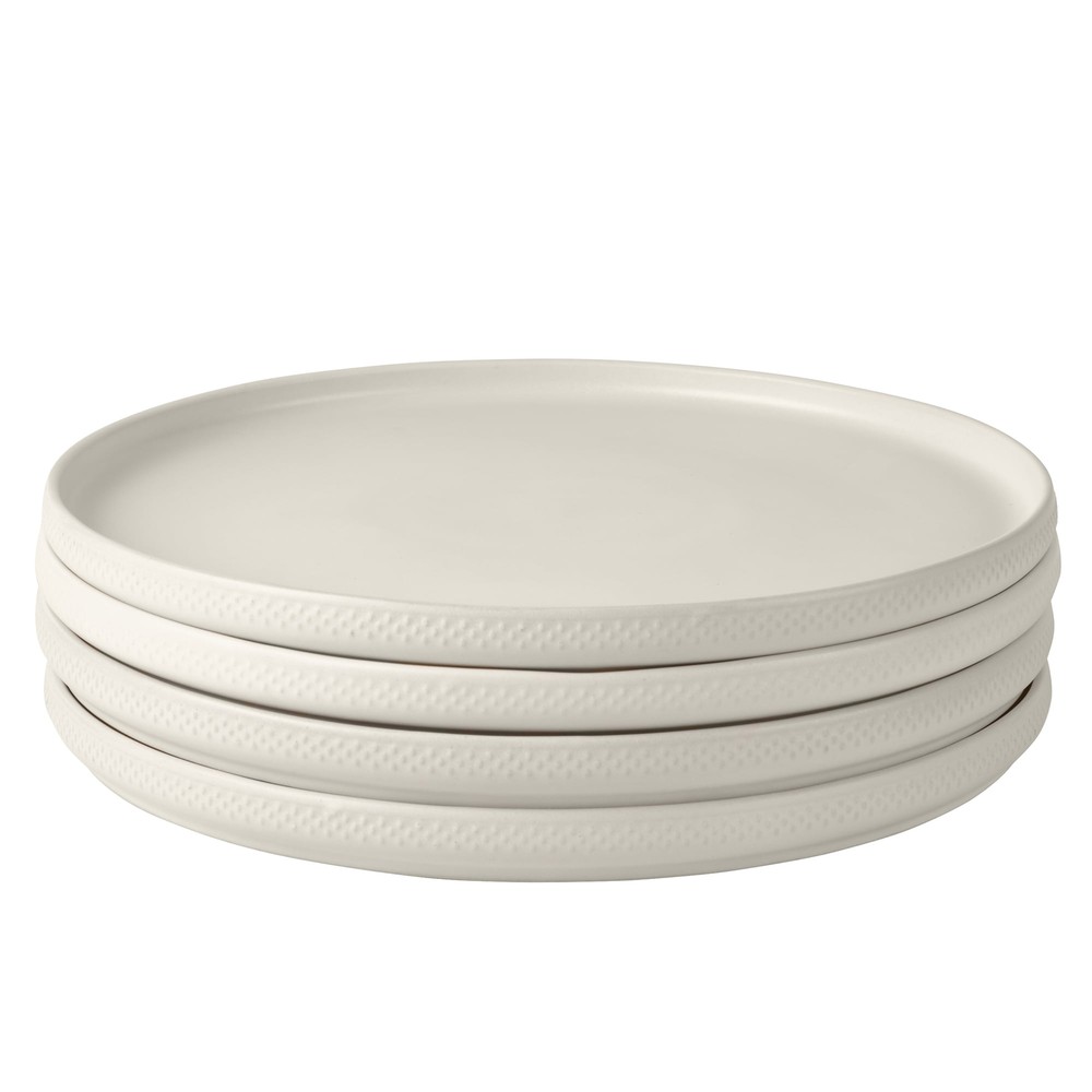 Modern White Stoneware Dinner Plates Set of 4 - Dots Design by Drew Barrymore