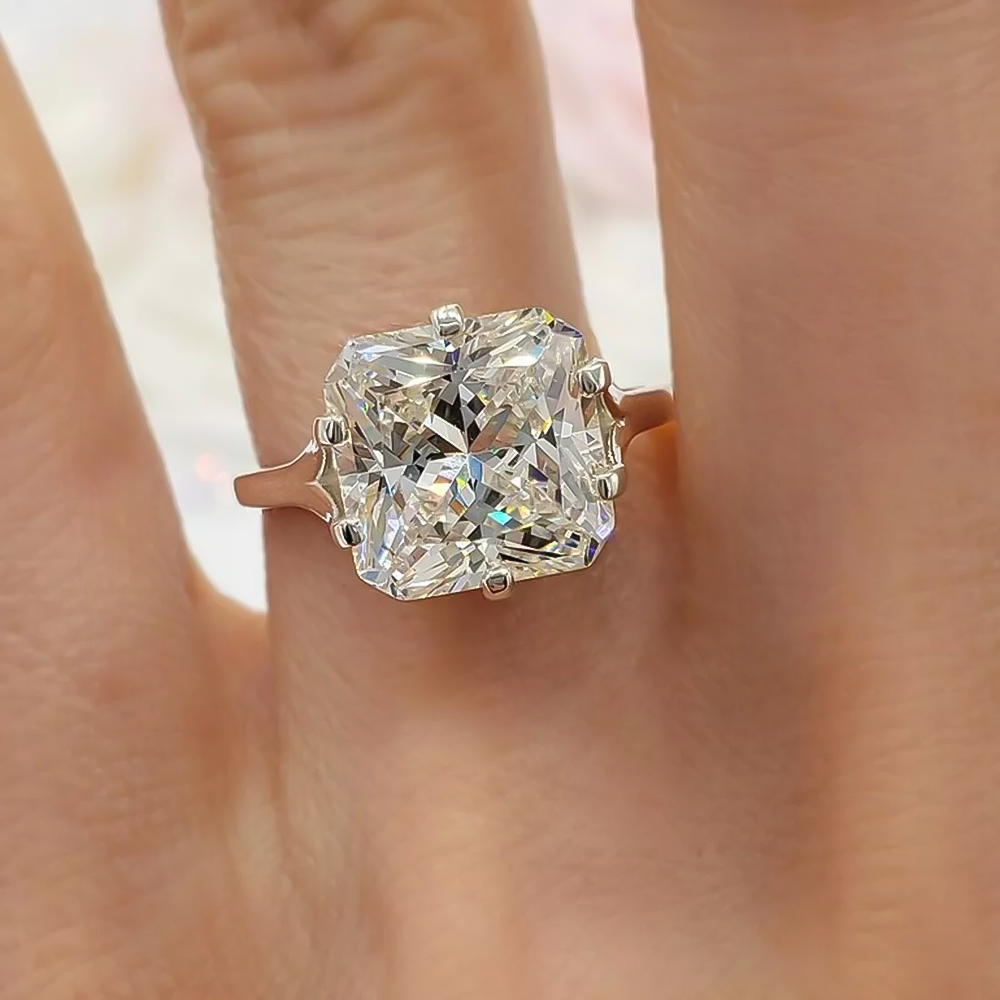 3.25 Ct Radiant Cut Off White Treated Diamond Ring in 925 Silver Certified
