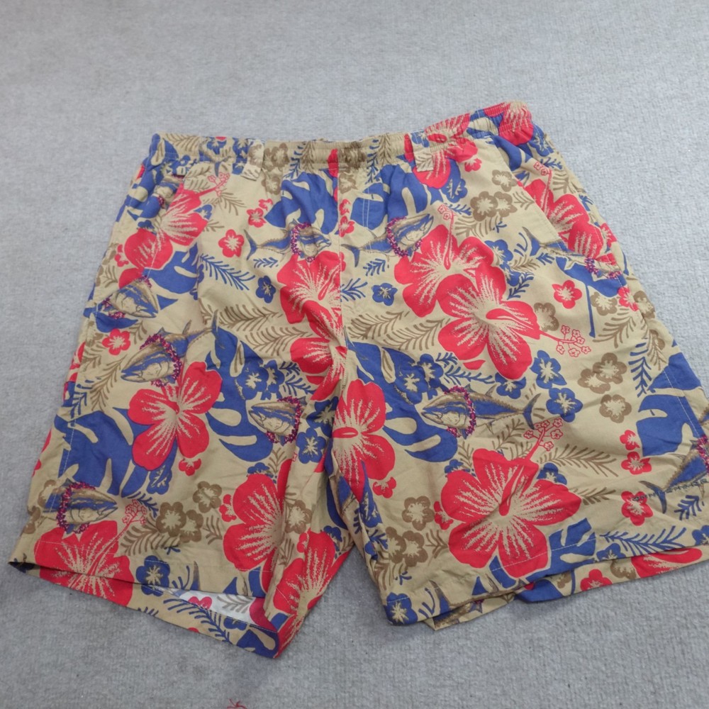 Columbia PFG Swim Shorts Large Beige Floral All Over Lined 7.5