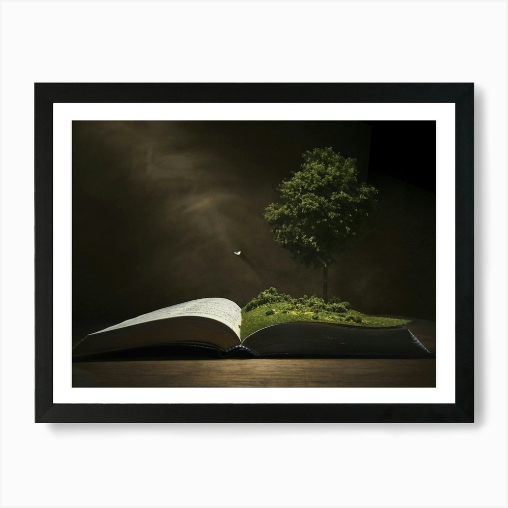 Tree Art Print Framed Wall Decor Canvas Picture Nature Book Illustration  