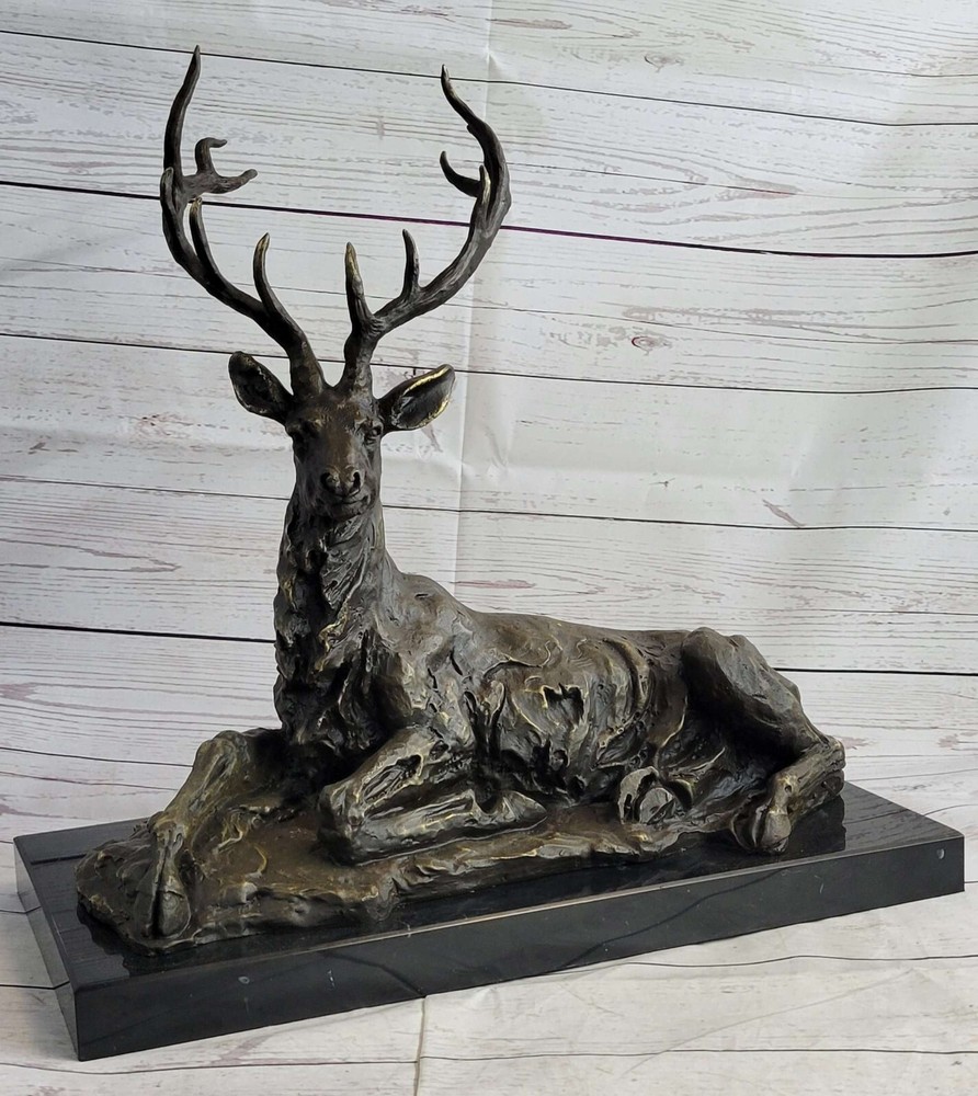 Fathers Day Gift Bronze Marble Elk Stag Buck Deer Hunter Wildlife Statue-image