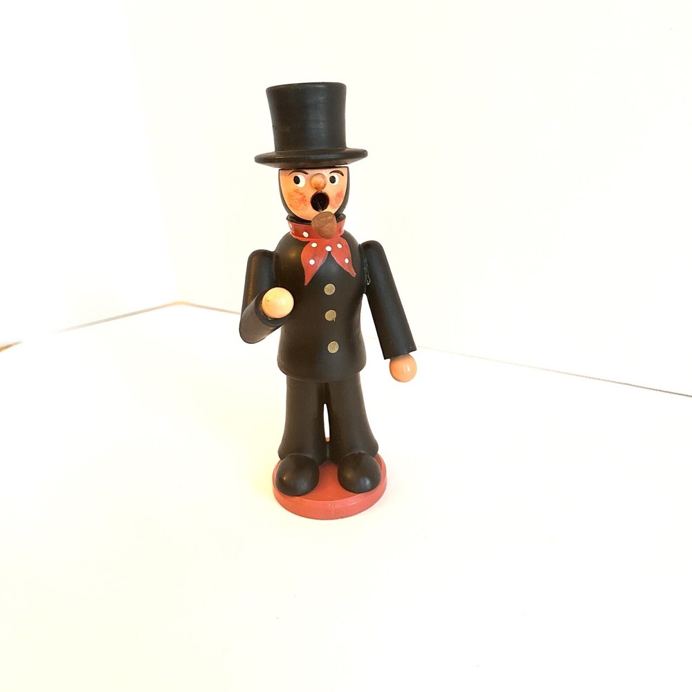 Vintage German Volkskunst Chimney Sweep wooden 2 piece figurine Incense Burner
