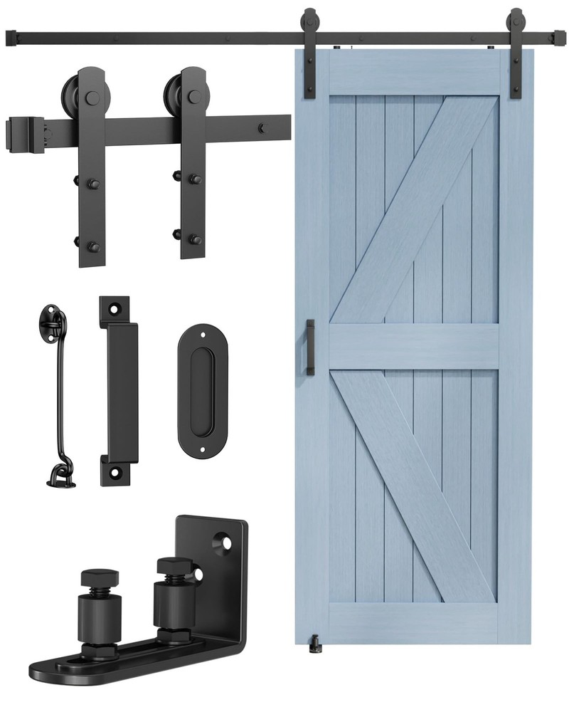 Barn Door Hardware Kit 6.6FT Sliding Door Track with Adjustable Floor Guide