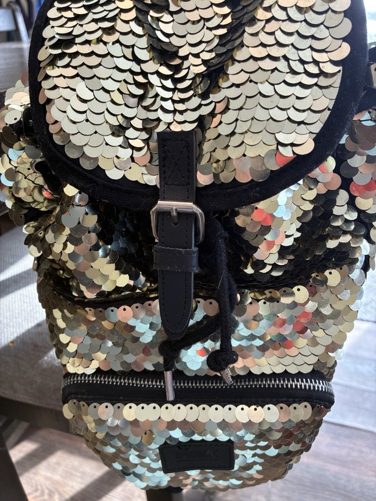 Victoria Secret Pink Sequence Mini Back Pack Purse Bag Gold And Black