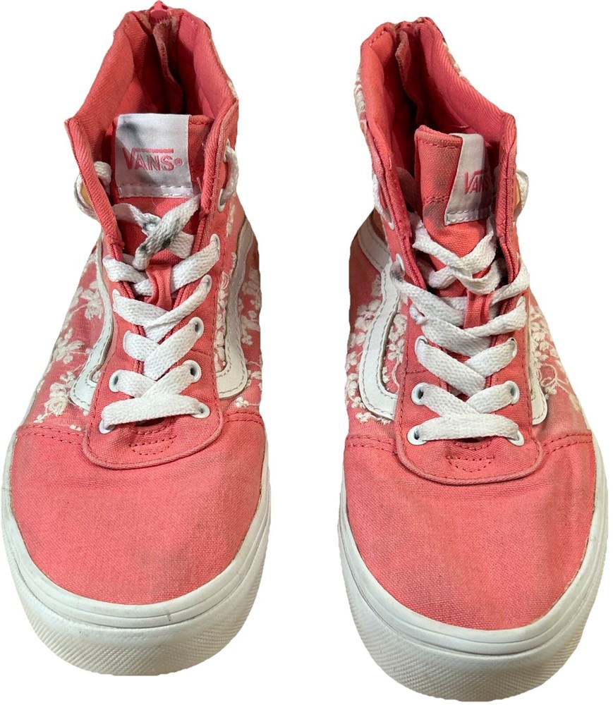 Vans Pink Floral Embroidered Missy 3.5 Youth High Top Zipper Back Shoes