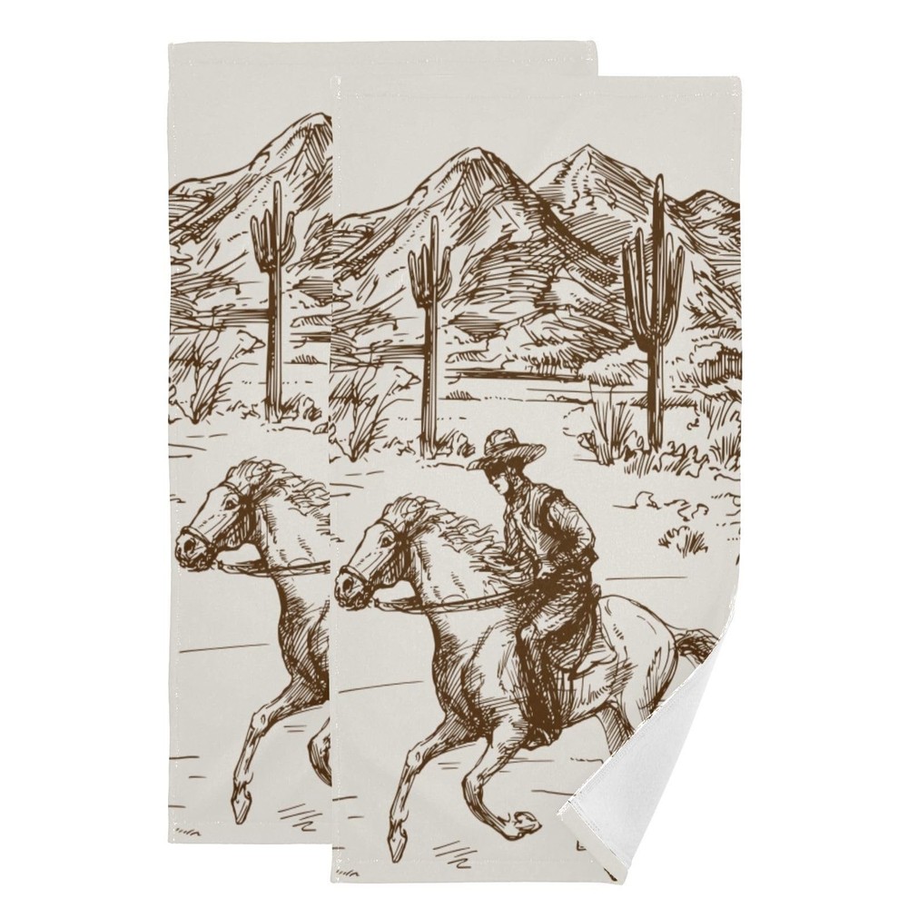 Western Cowboy Themed Bathroom Hand Towels Set of 2 Absorbent Microfiber