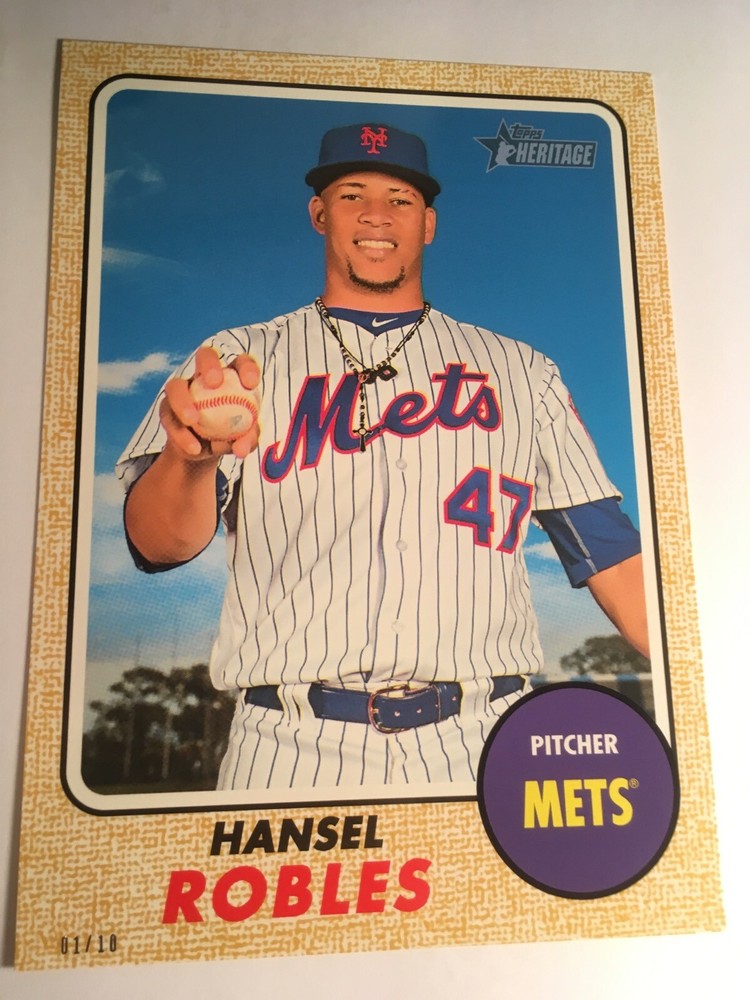 2017 Topps Heritage High Number 5x7 Hansel Robles Mets 672 #'d 01/10 Gold