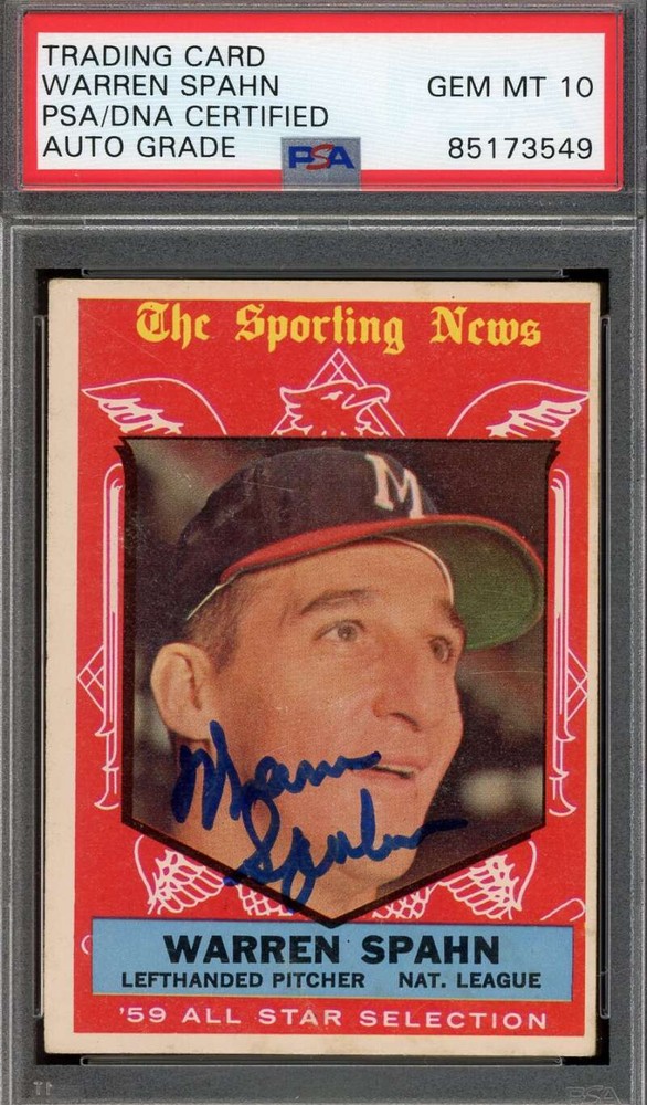 Warren Spahn Gem Mint 10 PSA DNA Signed 1959 Topps All Star Autograph