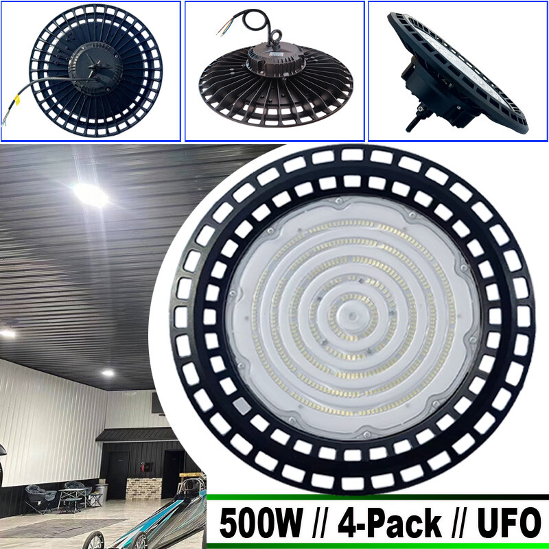 4-Pack 500W LED UFO Shop Lights for Factory Warehouse Commercial Use 6500K