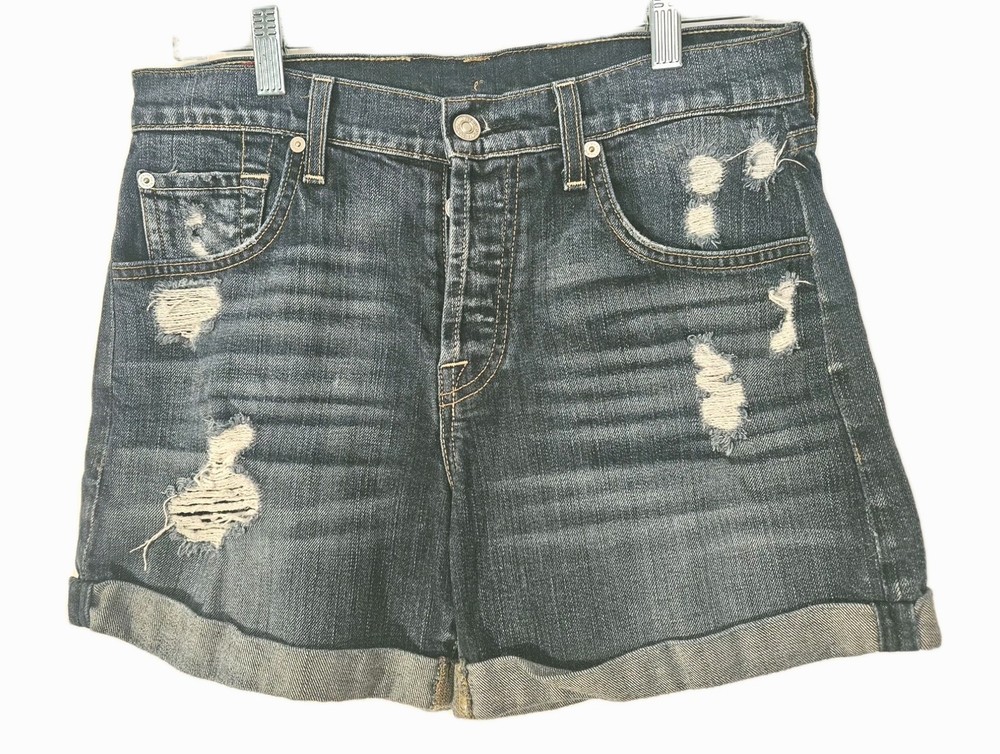 7 For all mankind Distressed Cuffed Mid Rise Short Size 27 Blue 4