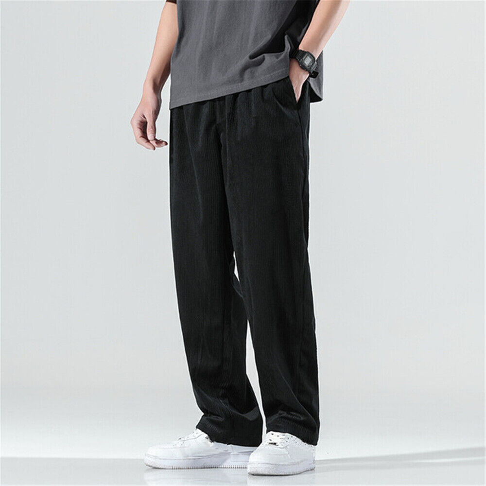 Men Casual Corduroy Pants Workout Baggy Sweatpants Straight Leg Long Trousers