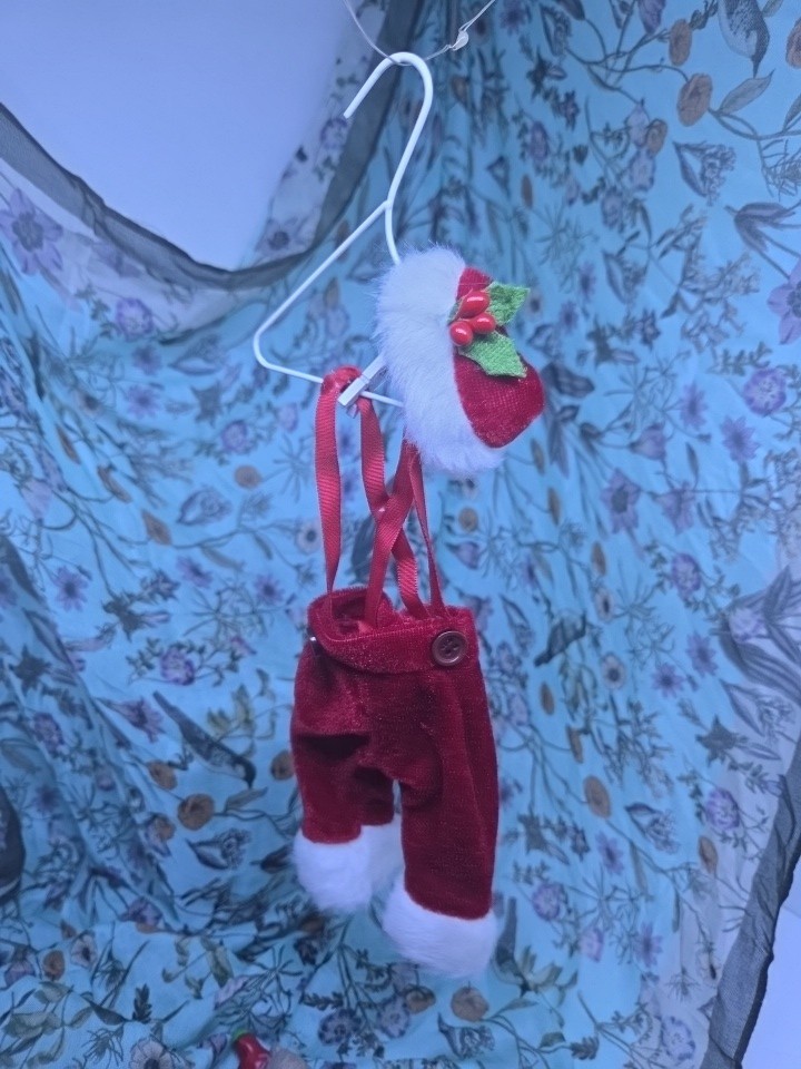 Mini Santa Claus Red Velvet Suit Pants Hat  Hanger Christmas Ornament