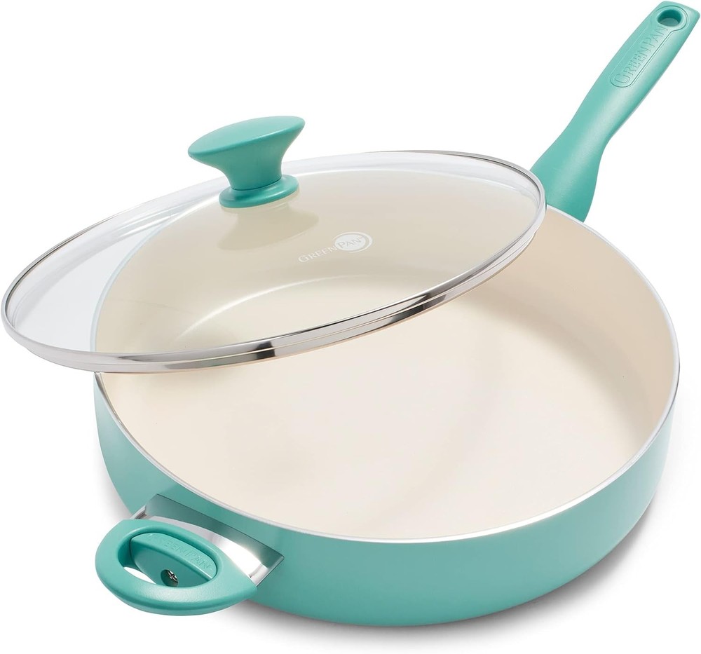 GreenPan Rio Healthy Ceramic Nonstick 5QT Saute Pan Jumbo Cooker Turquoise