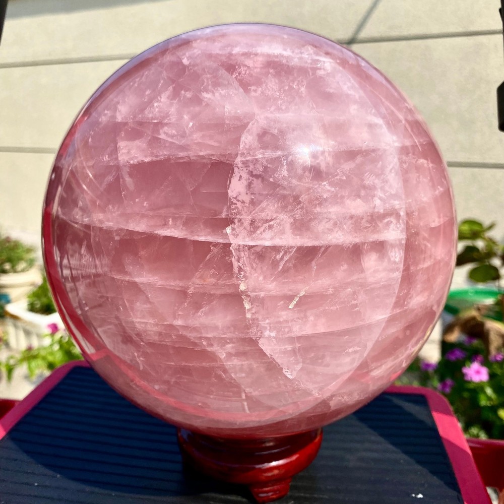 21LB Natural Pink Rose Quartz Sphere Crystal Ball Decor Reiki Healing