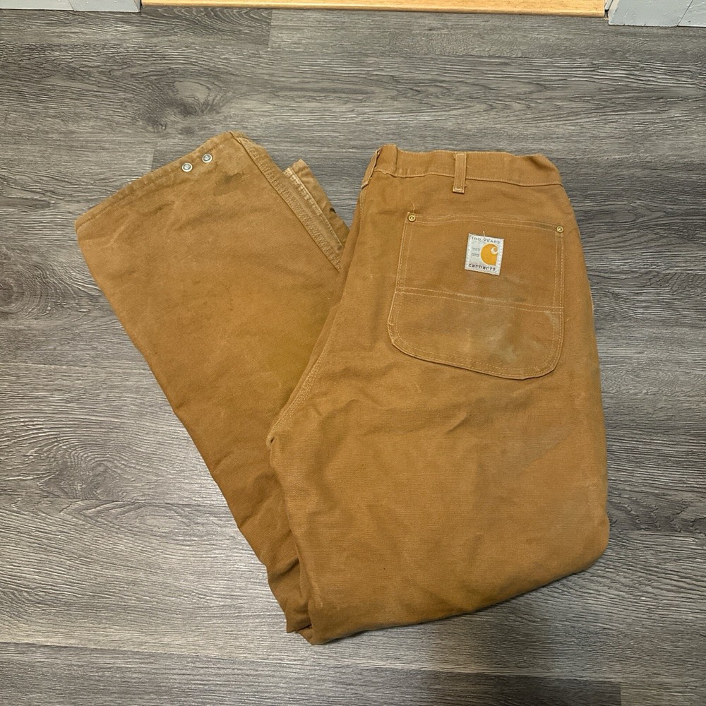 Vintage 1989 CARHARTT Tan Workwear Jeans Pants USAMade Red Quilted Lining Union