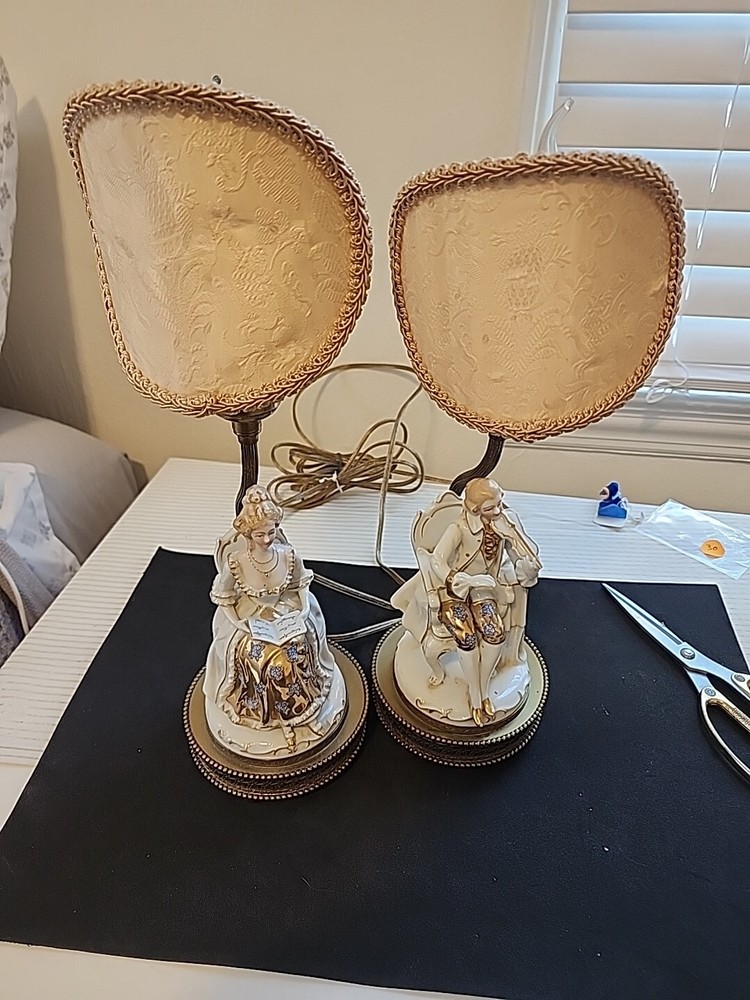 Vintage  1900s 'Night At The Theatre' Table Lamp Set . Stunning & Rare