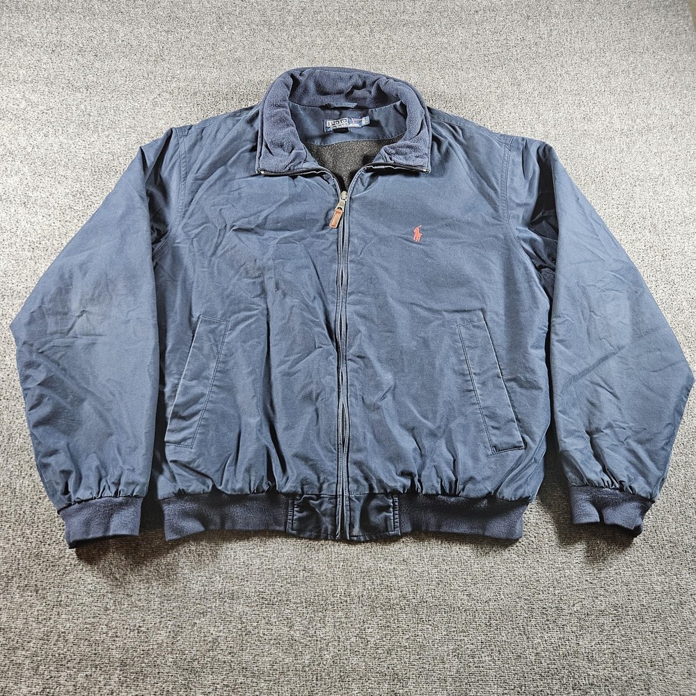 Polo Ralph Lauren Jacket Mens Large Blue Cotton Bomber Full Zip Lined Pockets