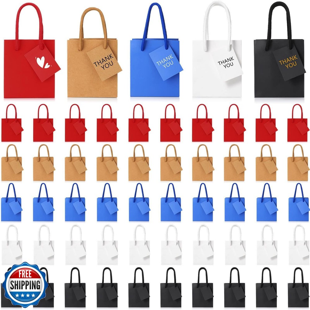 Zhehao 50 Pack 4x2.75x4.5 Inch Mini Gift Bags with Tags