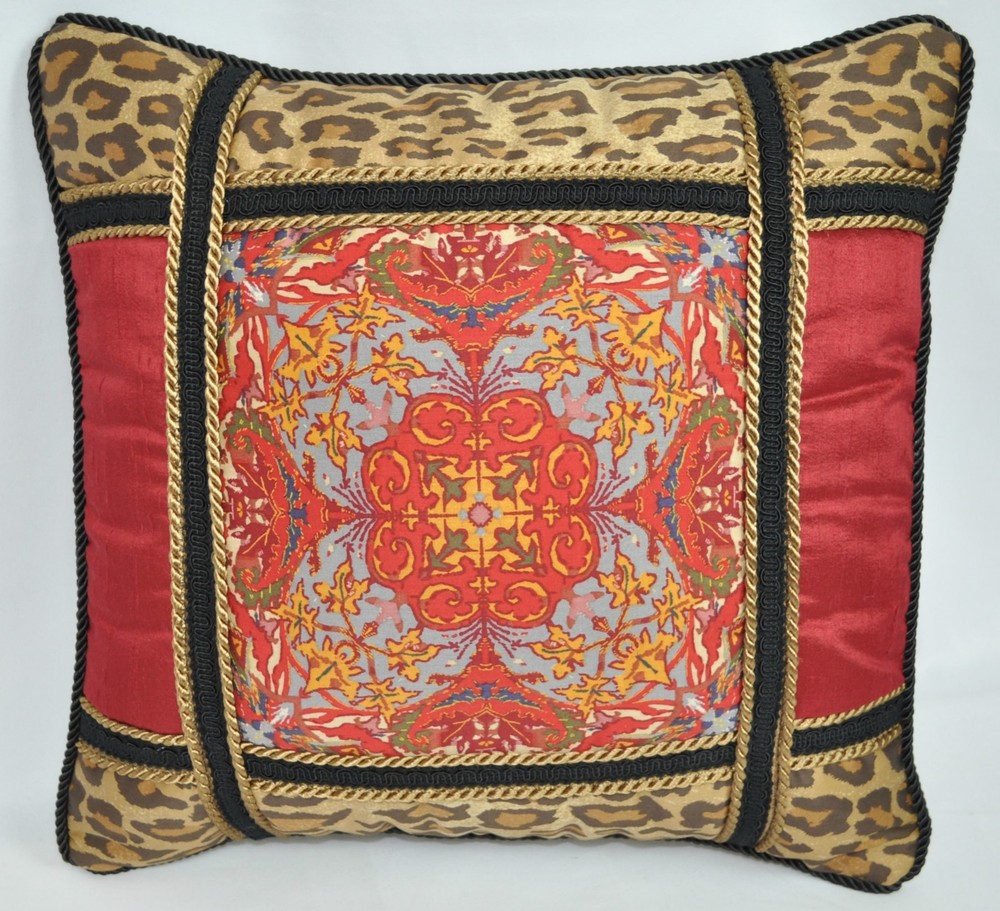 Custom Corded Pillow made w Ralph Lauren Galahad Red and Venetian Leopard Fabric