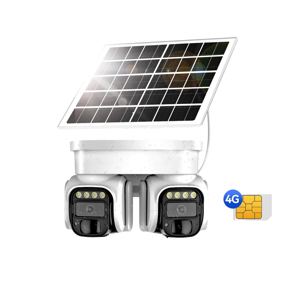 4G LTE Solar Dual Lens 360° View 3MP 2K HD Security Camera No Wifi