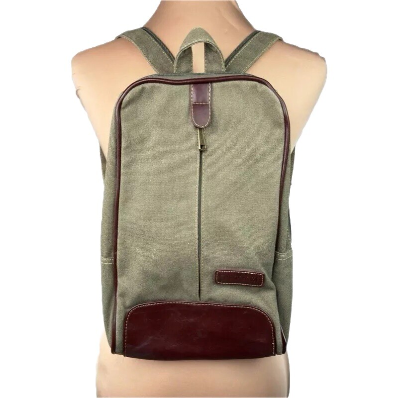 Eurosport Canvas Backpack Sling Crossbody Bag Green w Brown Faux Leather Accent