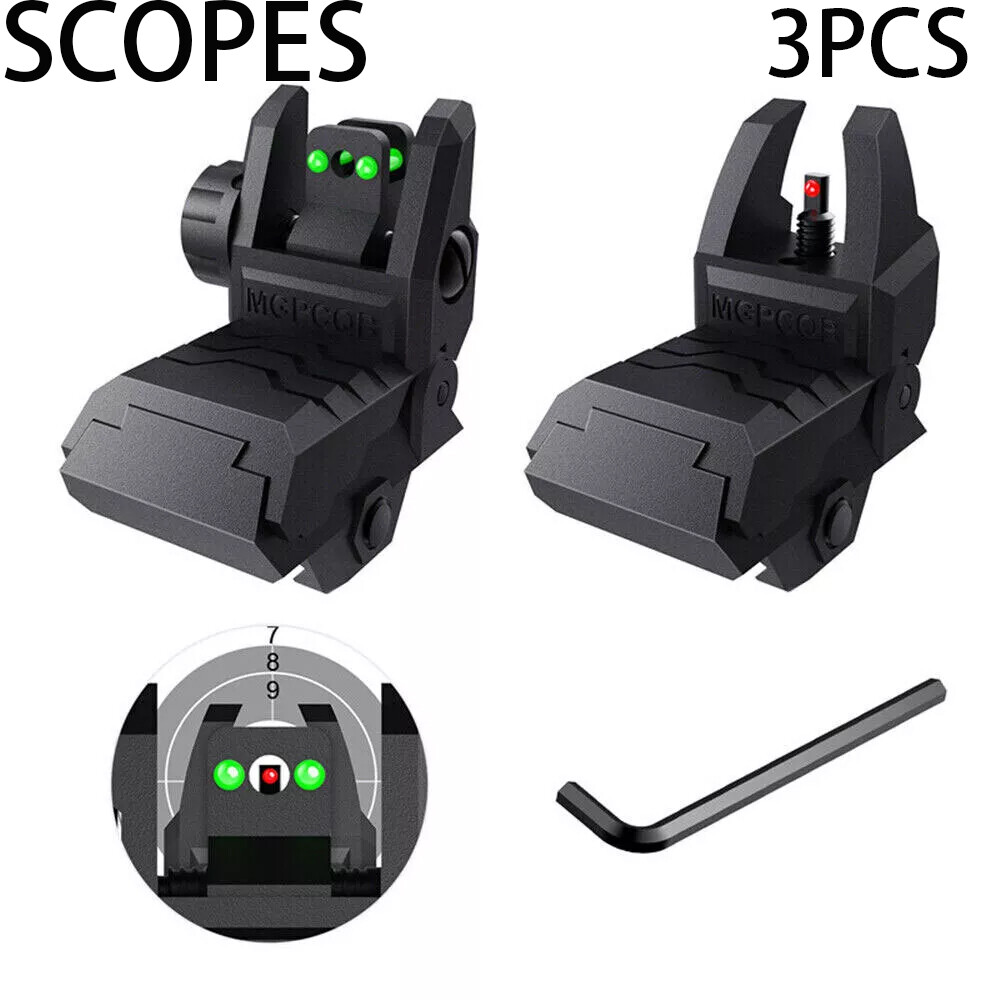 Foldable Iron Sights Flip-up Front and Rear Sight Fiber Optics Dual Aiming New