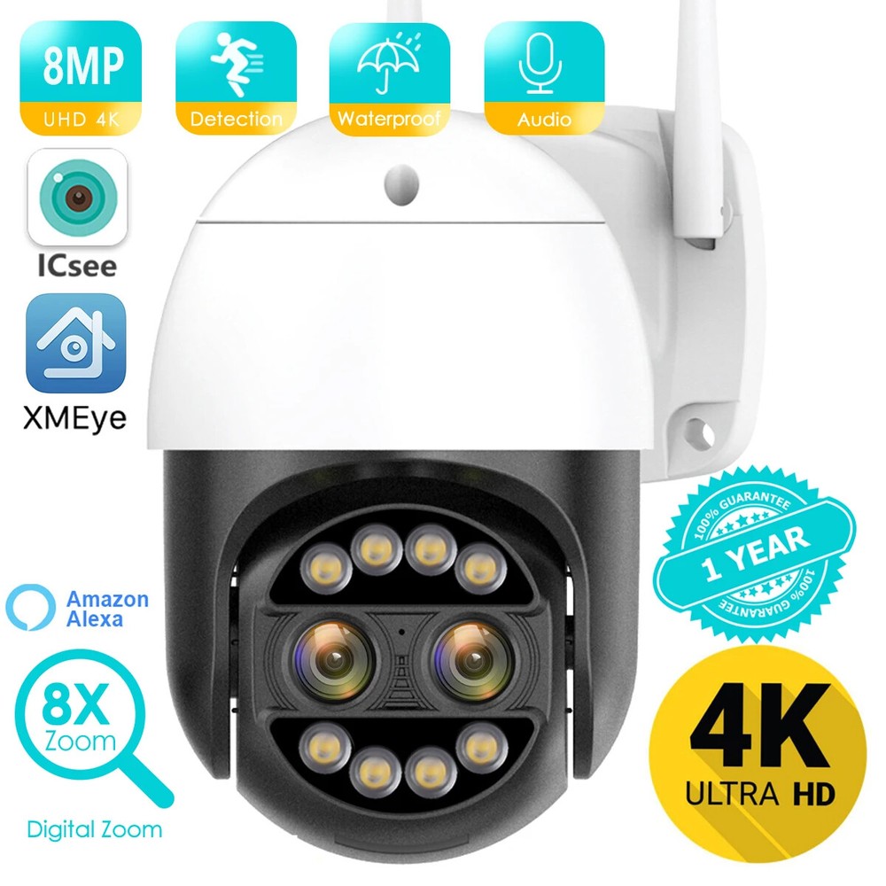 8MP 4K 8x Hybrid Zoom 2.8+12mm Dual Lens PTZ IP Camera WiFi Human Detection