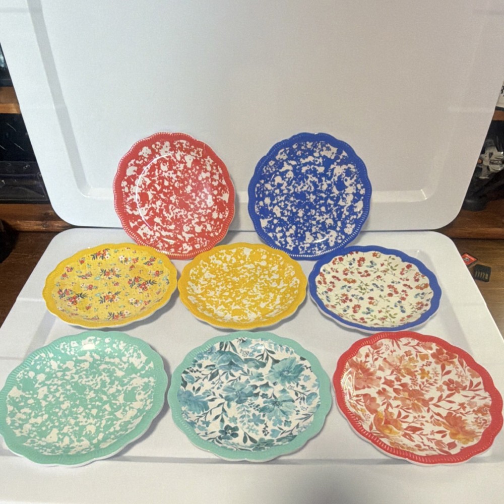 The Pioneer Woman Melamine Floral Abstract Dinner Plate Set Dishwasher Safe 8pc